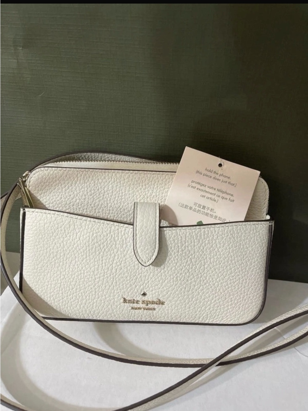 kate spade White Pebbled Leather Crossbody Phone Wallet with Front Pocket